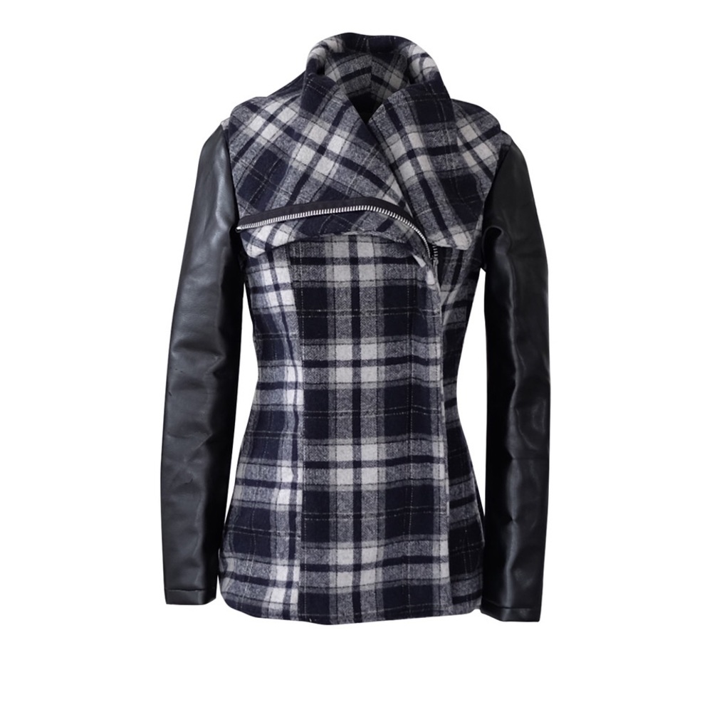 British Steele Navy and Gray Plaid Moto Jacket